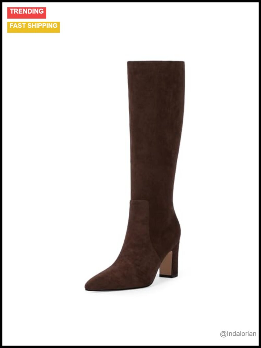 Knee High Boots Pointed Toe Chunky Heel Tall Faux Suede Women's